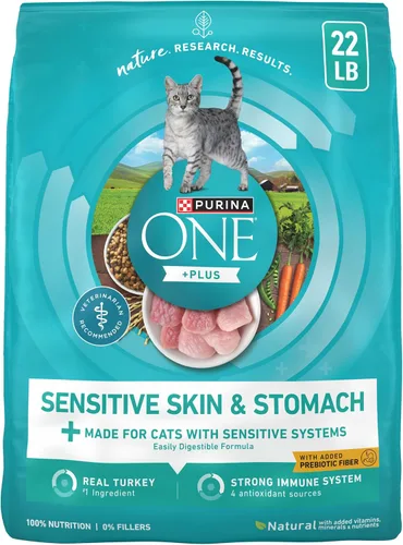 Vista 13 de Purina ONE Estómago sensible, piel sensible, alimento seco natural para gatos, fórmula +Plus para piel y estómago sensible, bolsa de 7 libras