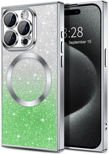 Vista 148 de Hython Funda para iPhone 13 Pro transparente con purpurina magnética [compatible con MagSafe] Protector completo de lente de cámara delgado