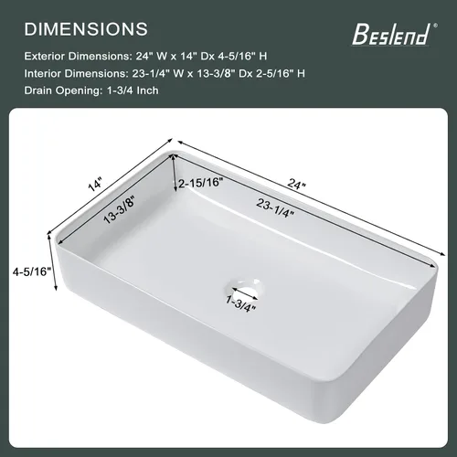 Vista 30 de Fregadero de baño de recipiente, semiempotrado, blanco y negro, 19 x 12 pulgadas, sobre encimera, fregaderos de cerámica rectangulares, encimera