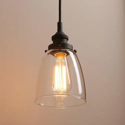 Vista 3 de Lámpara colgante de estilo rústico ovalado de 5.6 pulgadas de diámetro con tapa de base de metal y cable textil ajustable, lámpara colgante Mate