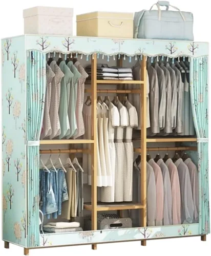 Vista 5 de Armoire - Armario de bambú para colgar ropa, armario combinado con riel y almacenamiento para colgar (46.1 x 16.9 x 66.9 in)