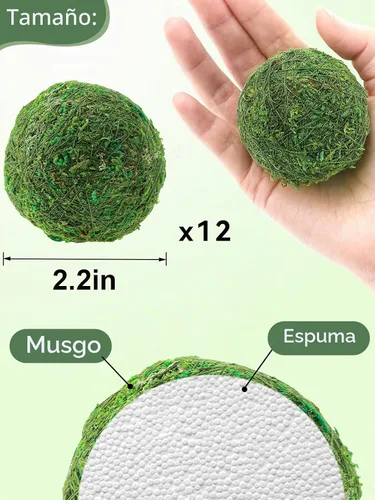 Vista 5 de Biubee 12 bolas decorativas de musgo para tazones de relleno de jarrón, 2.2