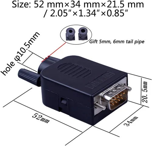 Vista 2 de 4 piezas DB9 conector macho de ruptura, DB9 RS232 sin soldadura D-SUB serie a terminal de puerto de 9 pines adaptador conector placa de ruptura