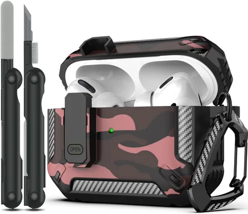 Vista 23 de RFUNGUANGO Funda para AirPod de 2ª generación con kit de limpieza, armadura protectora de carcasa dura militar con bloqueo para funda de carga