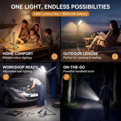 Vista 3 de BUBRA Luces telescópicas de campamento de 40 pulgadas con soporte, luz LED recargable de trabajo de 8000 mAh y linterna de campamento, lámpara