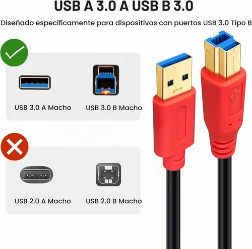 Vista 4 de Tan QY Cable USB 3.0 A-macho a B-Macho de 1 pie, para impresora/disco duro