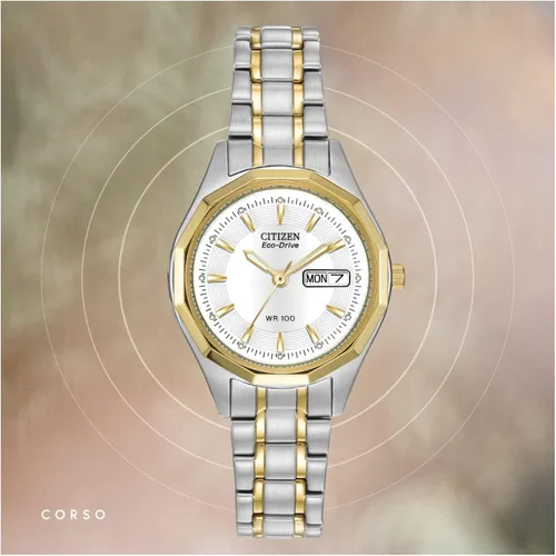 Vista 7 de Citizen Eco-Drive Corso - Reloj de cuarzo para mujer, acero inoxidable, clásico, dos tonos (Modelo EW3144-51A), Bitono, Pantalla analógica