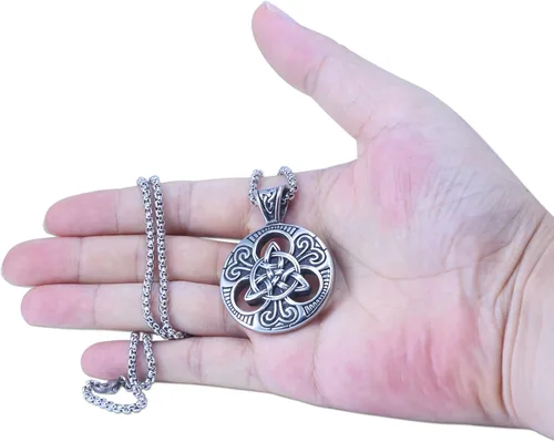 Vista 5 de Collar de nudo celta para hombre, colgante pesado sólido de doble cara de acero inoxidable con cadena