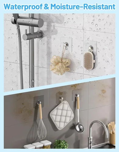 Vista 5 de 12 ganchos para colgar fotos sin clavos, carga de 20 libras, ganchos para colgar fotos, ganchos adhesivos impermeables para baño, cocina, ganchos