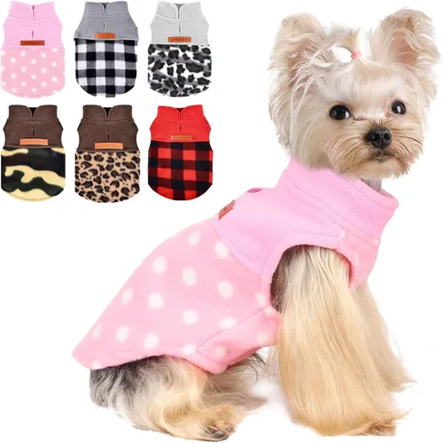 Vista 9 de Suéteres para Perros Pequeños Macho Hembra, Suéter a Cuadros para Cachorros Chaleco de Ropa de Perro de Forro Polar, Suéter Elástico XSmall