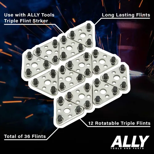 Vista 2 de Ally Tools - 12 piezas de repuesto de pedernal triples compatibles con todos los golpes de pedernal triple, pedernales de larga duración