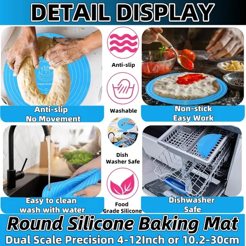 Vista 4 de Tapete de silicona para hornear, tapete de silicona para tartas, tapete de silicona para hornear con medidas para tartas, soporte antiadherente, Azul