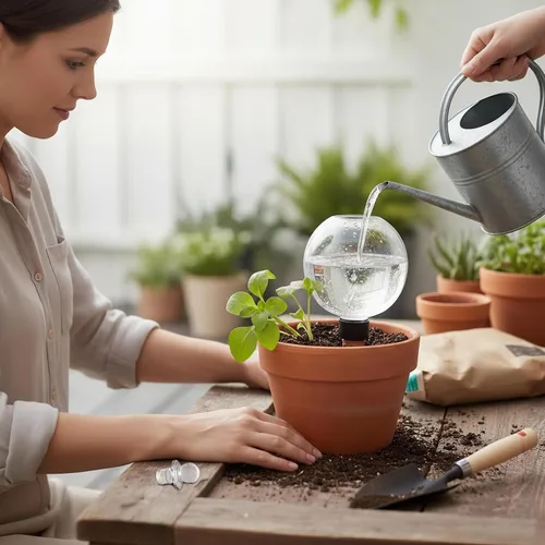 Vista 3 de Paquete de 4 globos de riego de plantas de 17.5 onzas con tapas, inserto de riego automático, bombillas de agua de plástico para plantas
