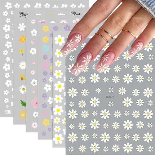 Vista 9 de Calcomanías de uñas de línea francesa, calcomanías de uñas de punta francesa con purpurina colorida 3D, autoadhesivas en 3D, puntas de uñas de línea