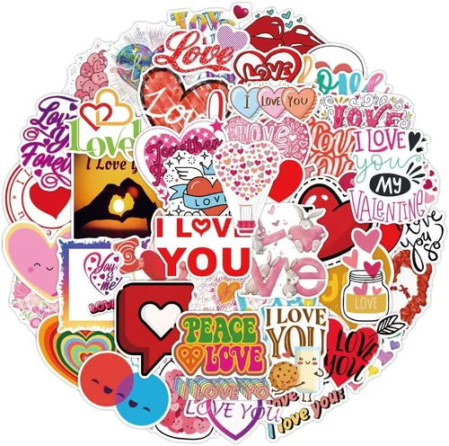 Vista 2 de Calcomanías de amor de vinilo, paquete de 50 calcomanías de amor para el día de San Valentín y calcomanías para laptop, automóvil, equipaje, botella