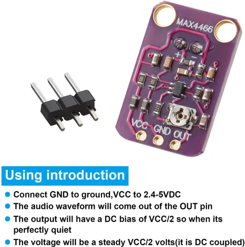 Vista 4 de Módulo amplificador de micrófono electret MAX4466 Ganancia ajustable azul Breakout Board