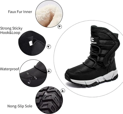 Vista 2 de GUBARUN - Botas de nieve para niños, impermeables, antideslizantes, resistentes al frío, zapatos para invierno y climas fríos