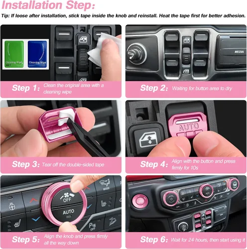 Vista 6 de Wrangler JL/JLU y Gladiator JT 2018-2026 - Accesorios de aluminio para botón de arranque, CA, volumen de audio, faros delanteros e interruptores
