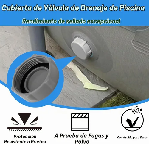 Vista 6 de P01006 Tapa de válvula de drenaje para piscina sobre el suelo, reemplazo de tapa de válvula de drenaje de piscina de servicio pesado 2 unidades Gris