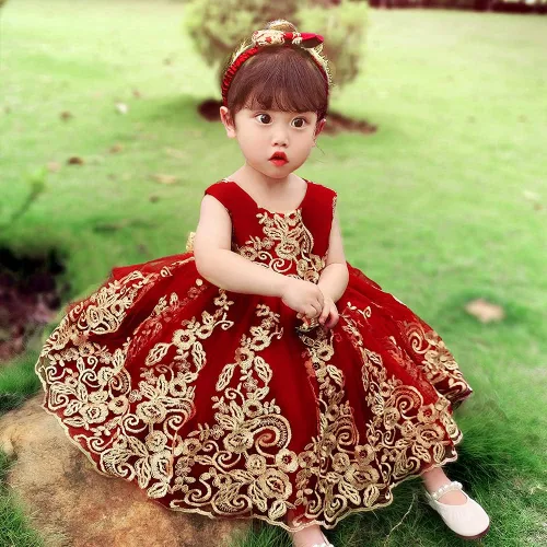 Vista 5 de 0-6T - Vestido de tutú de encaje bordado con lentejuelas y lazo grande para fiestas de bebé y niñas pequeñas con tocado