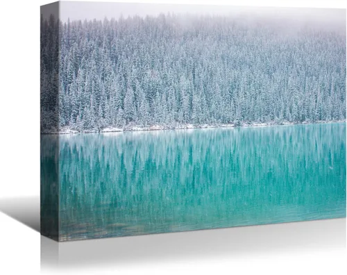 Vista 14 de BANHUA1 Decoración de pared de escena de nieve de invierno, lienzo, pintura artística de pared, póster de tierra de nieve de invierno sobre lienzo