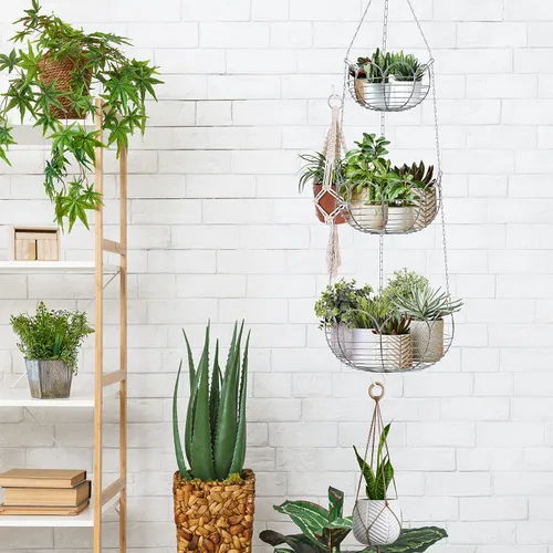 Vista 3 de Simple Houseware - Cesta colgante moderna para frutas de 3 niveles, cromado