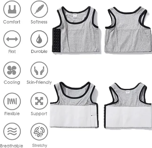 Vista 3 de XUJI - Camiseta compresora sin mangas de algodón transpirable para mujer, con banda elástica y colores (M-6XL)