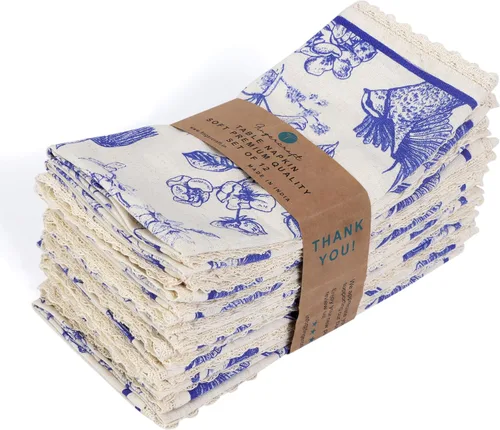 Vista 39 de FINGERCRAFT Servilletas de tela de lino y algodón de 12 unidades con esquinas ingletadas y elegante encaje para uso diario; las servilletas están