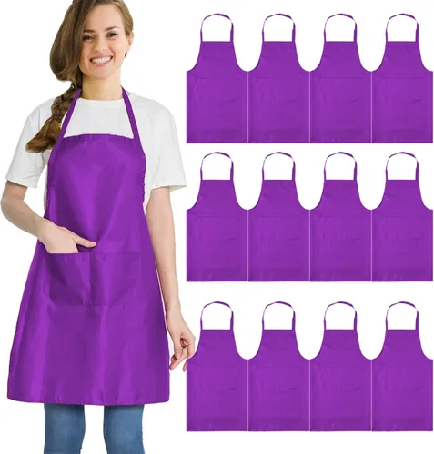 Vista 9 de 12 delantales verdes a granel resistentes a gotas de agua para mujeres y hombres, delantales de cocina con 2 bolsillos (24 x 28 pulgadas, verde)