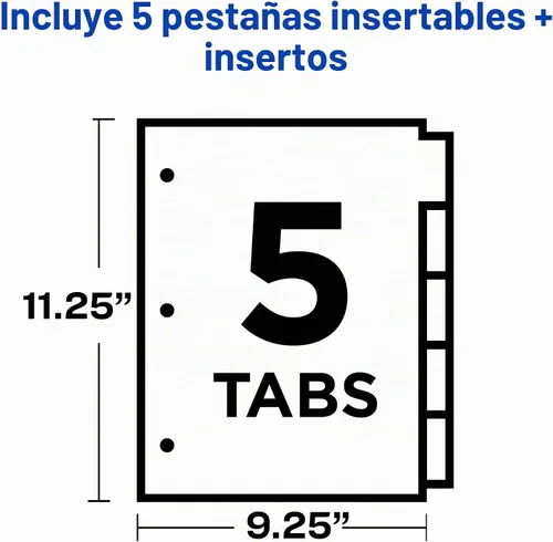 Vista 4 de Avery Big Tab - Separadores de plástico insertables con 2 bolsillos para carpetas de 3 anillas, juego de 5 pestañas, multicolor brillante de dos