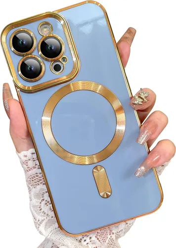 Vista 16 de OOK Magnatic - Funda para iPhone 11 Pro Max [compatible con MagSafe] protector completo de lente de cámara con borde electrochapado dorado, TPU