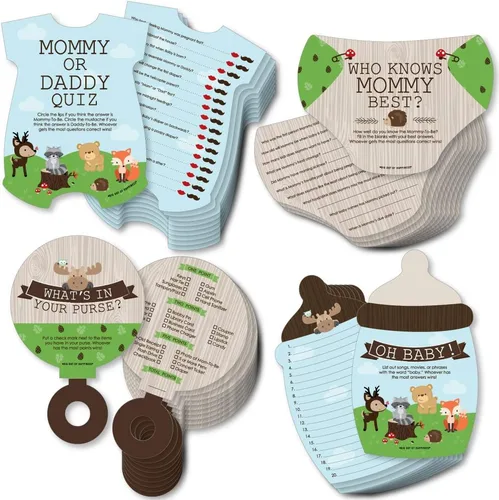 Vista 12 de Big Dot of Happiness Baby Boy - 4 juegos azules para baby shower - 10 cartas cada uno - Quién sabe mejor a mami, cuestionario de mamá o papá, qué