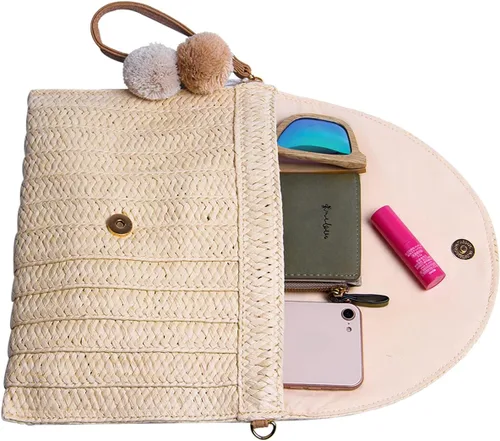 Vista 3 de Freie Liebe Bolsos de mano de paja para mujer, bolsos de playa de verano, bolsos de mano tejidos tipo sobre