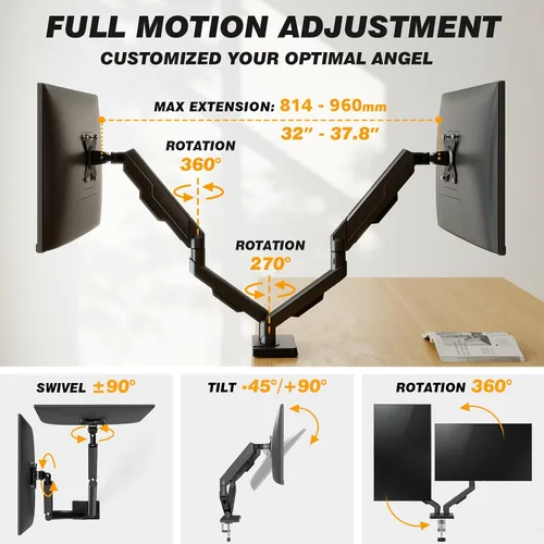 Vista 9 de 5Rcom Soporte de monitor doble para pantallas de computadora de 17-34
