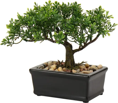 Vista 7 de Árbol bonsái artificial con maceta de porcelana azul y blanca, bonsái falso para decoración de escritorio de oficina en casa, decoración oriental