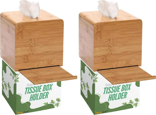 Vista 8 de Performore Funda cuadrada de bambú para caja de pañuelos, elegante soporte de papel facial de madera resistente al agua para baño, escritorio