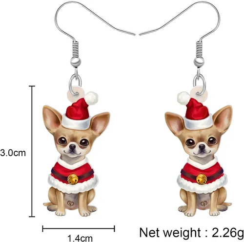Vista 5 de Newei - Pendientes colgantes de Navidad con diseño de perro, joyería para regalos para mujeres y niñas Chihuahua E