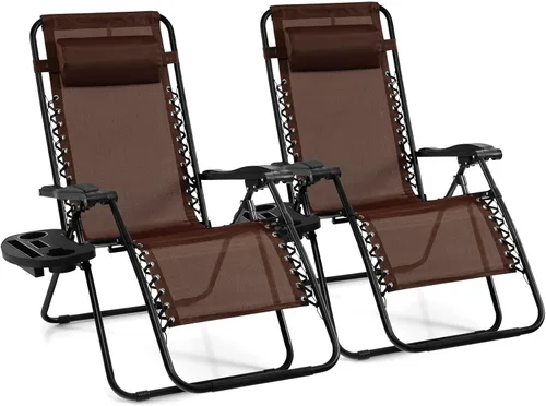 Vista 23 de Giantex Zero Gravity - Silla reclinable para patio al aire libre con portavasos y almohada extraíble, respaldo ajustable, silla de salón