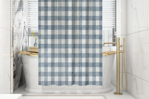 Vista 2 de CAPSCEOLL Navy Contemporary Geometric Shower Curtain for Bathroom Blue Gingham Pattern Repeat that is and Repeats Fabric Bath Curtain Country Cloth