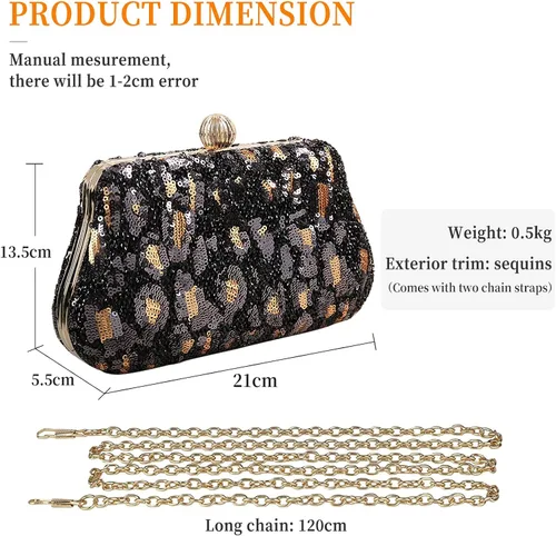 Vista 3 de Bolso de noche de lentejuelas brillantes para mujer, bolso de hombro con estampado de leopardo, bolso de fiesta de graduación