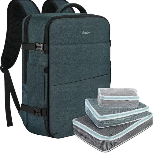 Vista 10 de Mochila de viaje para hombres y mujeres, 17 pulgadas, aprobada para vuelos, mochila de transporte impermeable grande de 40 L, mochila para negocios