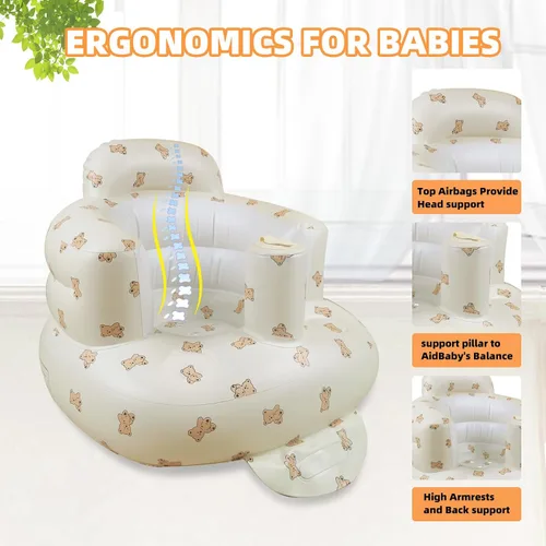 Vista 2 de AGITVPS Asiento de bebé inflable mejorado con bandeja para bebés de 3 a 36 meses, asiento de bumbo con bomba de aire integrada con bandeja, silla