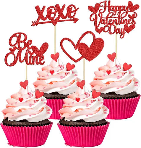 Vista 72 de Ephlyn 24 adornos para cupcakes con purpurina para el día de San Valentín, dulce amor, corazón, día de San Valentín, decoración para cupcakes