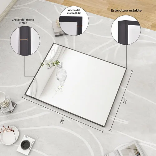 Vista 6 de BEAUTYPEAK Espejo de pared de baño de 20 x 28 pulgadas con marco de metal Negro