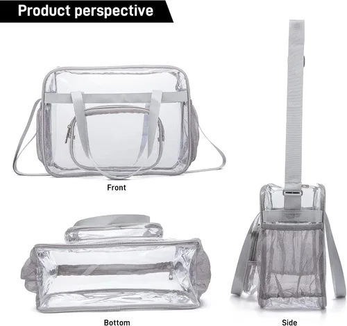 Vista 5 de Bolsas Transparentes Aprobadas para Estadios, Bolsa Tote Transparente + Correa para el Hombro, Bolsa Transparente Grande