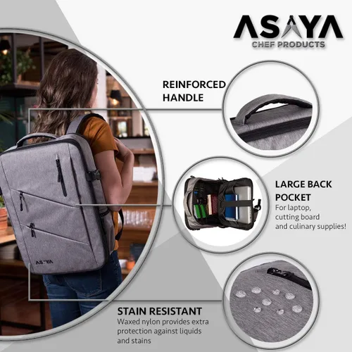 Vista 9 de Asaya Mochila para cuchillos de chef con bolsa enrollable de 20 bolsillos, más de 30 bolsillos para cuchillos, cuchillos no incluidos (marrón)