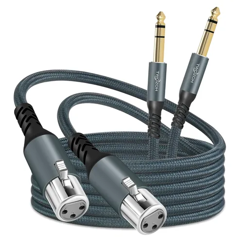 Vista 8 de Twozoh Cable corto XLR hembra a 1/4 TRS de 1 pie, trenzado conector estéreo de 0.250 in equilibrado a cable de micrófono XLR de 3 pines