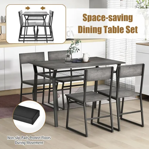 Vista 3 de Giantex Juego de mesa de comedor para 4, mesa de cocina rectangular de 47 pulgadas de largo x 28 pulgadas de ancho con 4 sillas trapezoidales, marco