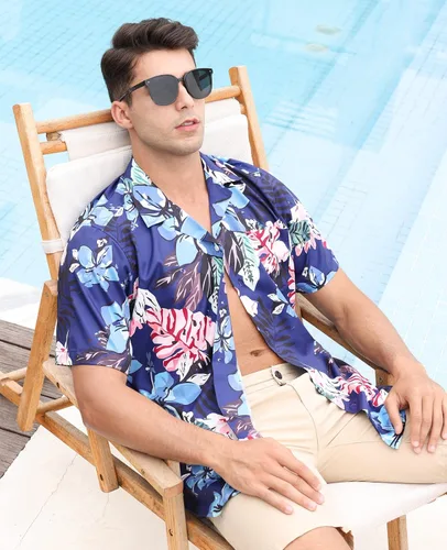 Vista 7 de MRIGNT Men's Hawaiian Shirt Short Sleeves Printed Button Down Summer Beach Shirts