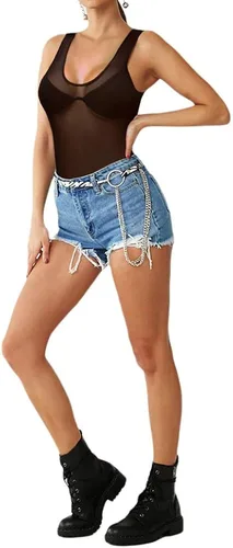Vista 5 de MANGOPOP Women's Round Neck Sleeveless T Shirt Tank Top Bodysuits Jumpsuits